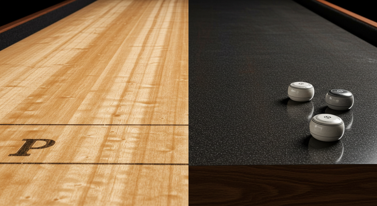 wood vs polymer shuffleboard table finish comparison clean