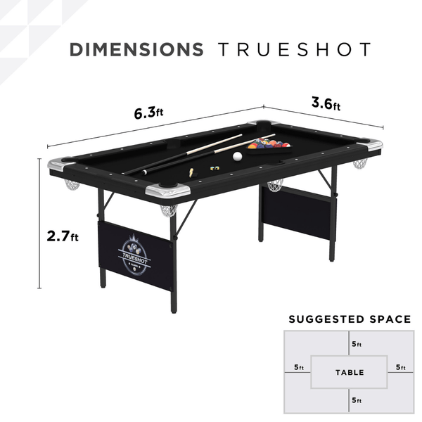 Fat Cat Trueshot 6' Folding Billiard Table dimensions visualization