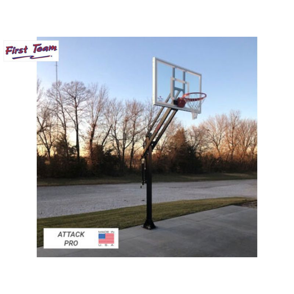 First Team Attack In Ground Adjustable Basketball Goal installed on concrete court-First Team-Game Room Shop