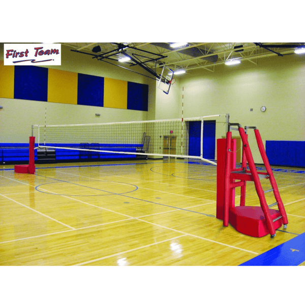 First Team Horizon Competition Portable Volleyball Net System installed in gym with judges stand-First Team-Game Room Shop