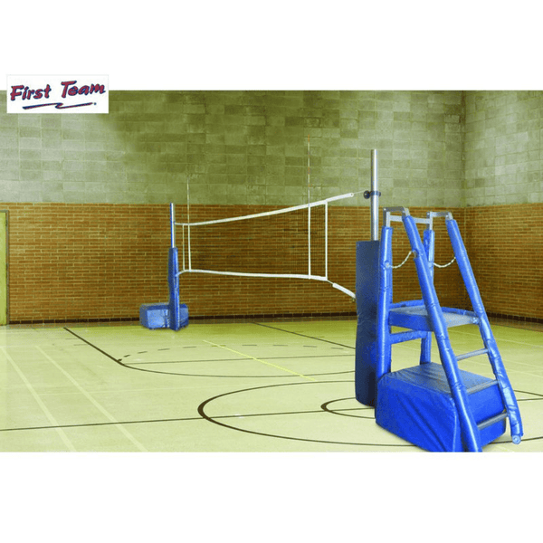 First Team PortaCourt Stellar Portable Recreational Volleyball System with judges stand in gym-First Team-Game Room Shop