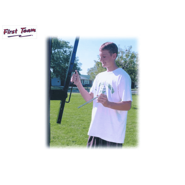 First Team Slam In Ground Adjustable Basketball Goal being adjusted by a teen-First Team-Game Room Shop