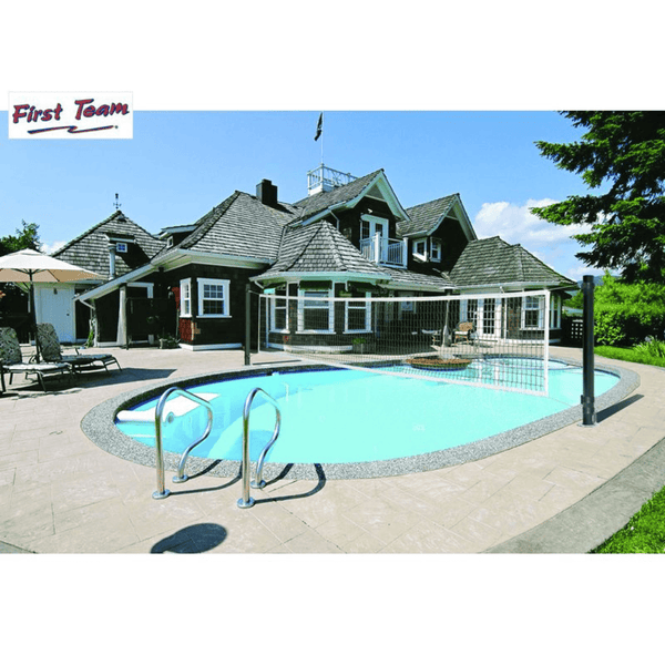 First Team Stellar Aqua Recreational Volleyball Net System installed poolside-First Team-Game Room Shop