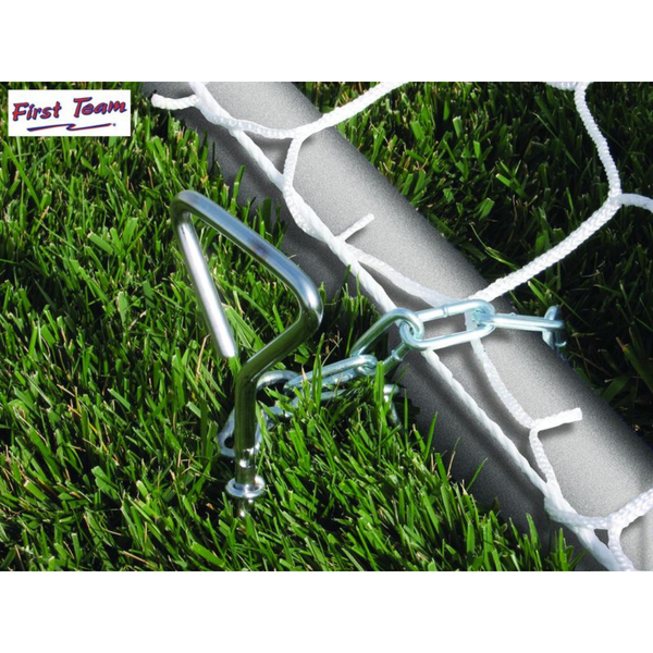 First Team World Class 40 Round Aluminum Portable Soccer Goal auger closeup view-First Team-Game Room Shop