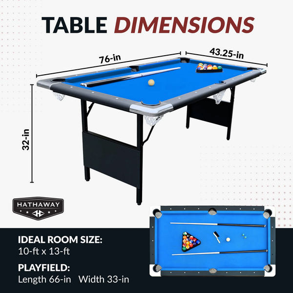 Hathaway Games Fairmont 6-ft Portable Pool Table-Billiard Tables-Hathaway Games-Black with Blue Felt-Game Room Shop