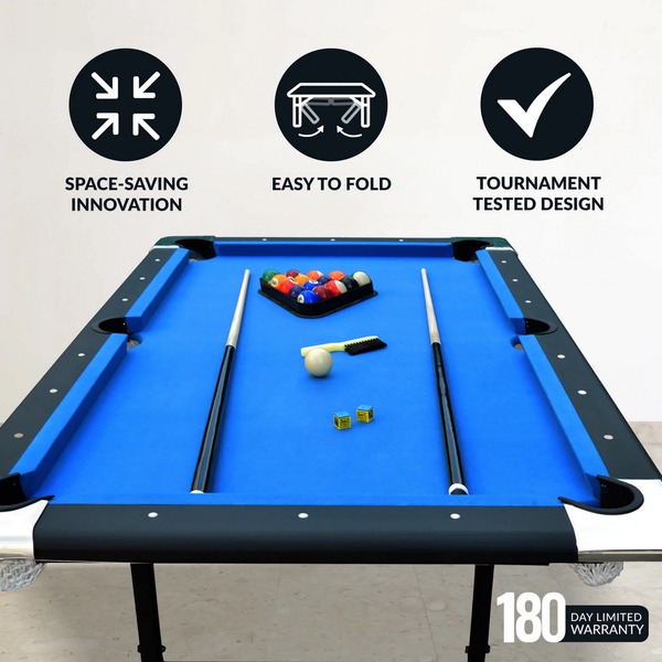 Hathaway Games Fairmont 6-ft Portable Pool Table-Billiard Tables-Hathaway Games-Black with Blue Felt-Game Room Shop