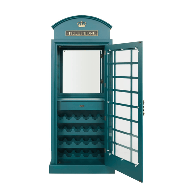 RAM Game Room Old English Telephone Booth Bar Cabinet in Green-Bars & Cabinets-RAM Game Room-Game Room Shop