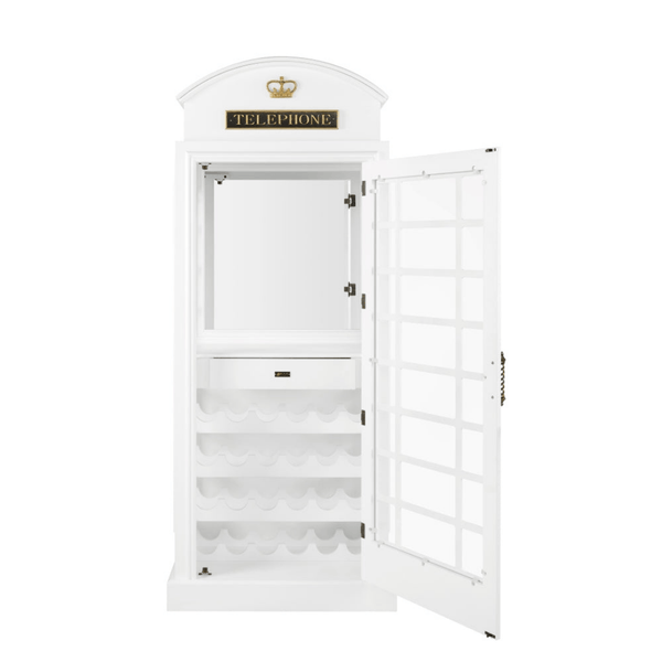 RAM Game Room Old English Telephone Booth Bar Cabinet in White-Bars & Cabinets-RAM Game Room-Game Room Shop