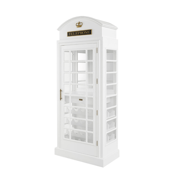 RAM Game Room Old English Telephone Booth Bar Cabinet in White-Bars & Cabinets-RAM Game Room-Game Room Shop