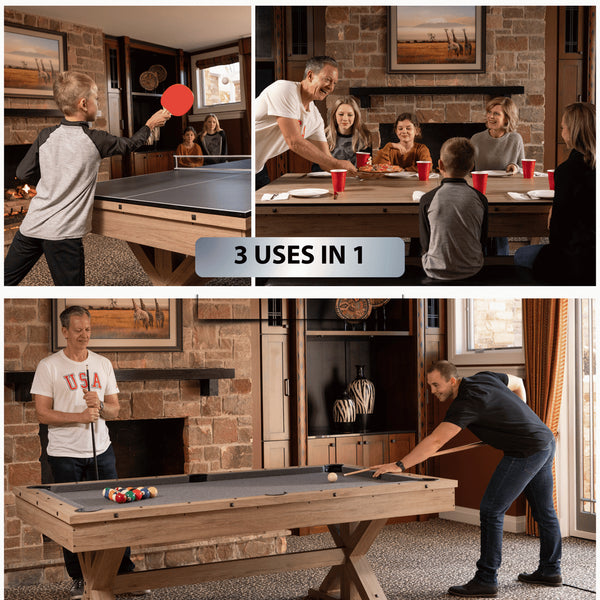 Freetime Fun The Rockford 7' Multi-Game Table-Multi-Game Tables-Freetime Fun-Table Only-Rustic Oak with Blue Felt-Game Room Shop