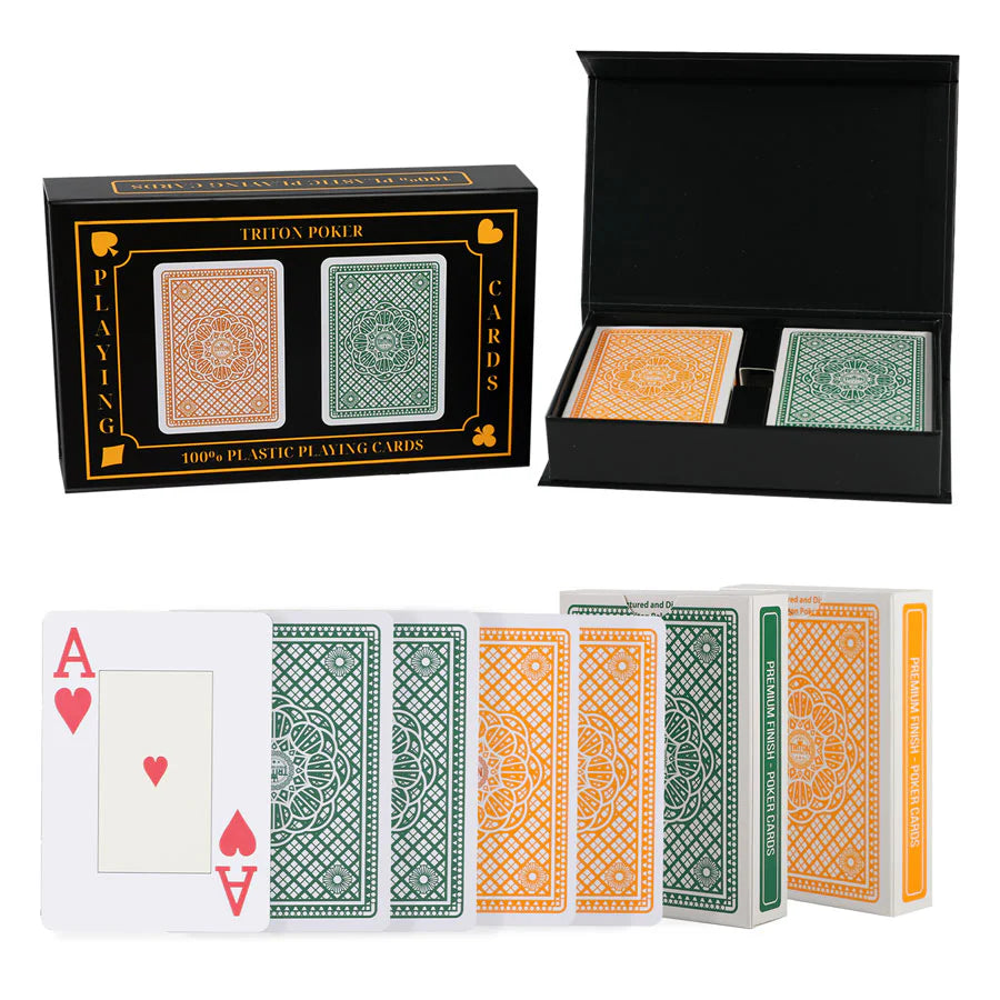 Triton Poker Tables Premium Poker Playing Cards (Jumbo Index)-Poker Table Cards-Triton Poker Tables-2 Deck Of Cards (Yellow + Green)-Game Room Shop
