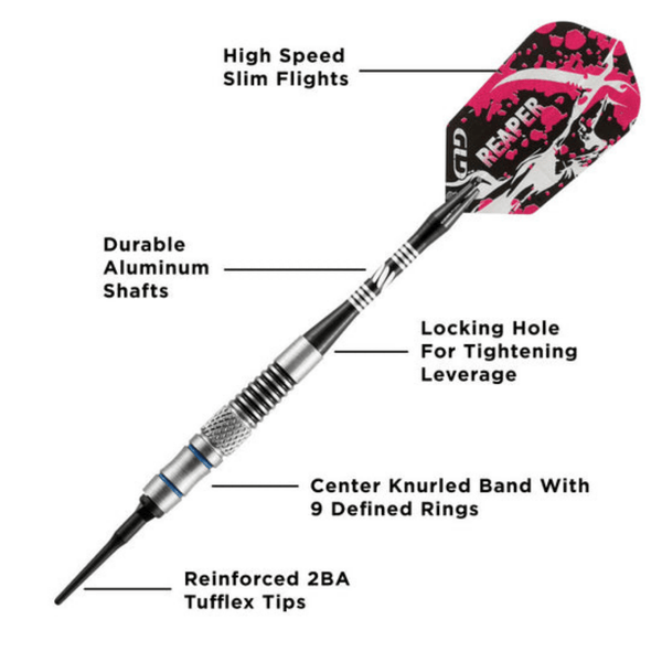 Viper Grim Reaper 80% Tungsten Soft Tip Darts-Darts-GLD Products-Blue Rings-16g-Game Room Shop