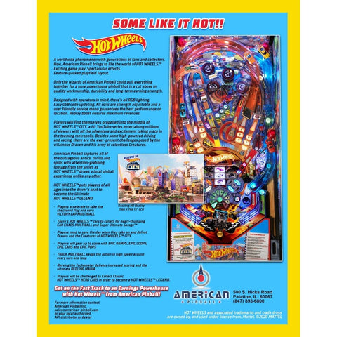 Image of Hot Wheels Pinball Machine American Pinball-American Pinball-Classic (Interior Side Art and Topper)-Game Room Shop