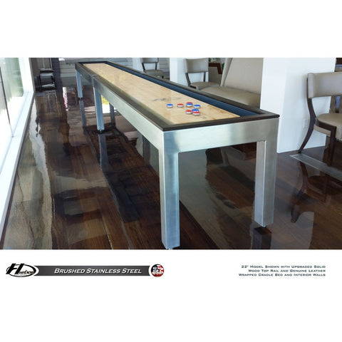 Image of Hudson Brushed Stainless Steel Shuffleboard Table 9'-22' Lengths with Custom Stain Options - Game Room Shop