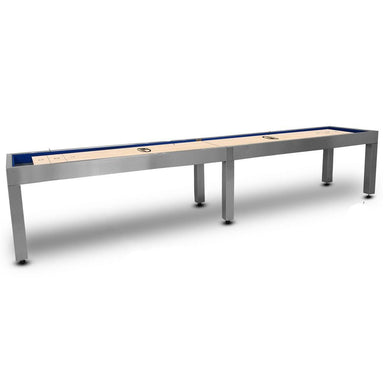 Hudson Brushed Stainless Steel Shuffleboard Table 9'-22' Lengths with Custom Stain Options - Game Room Shop