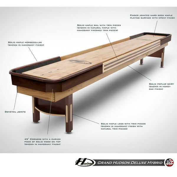 Hudson Deluxe Hybrid Shuffleboard Table 9'-22' Lengths with Custom Stain Options - Game Room Shop