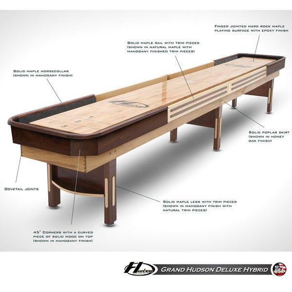 Hudson Deluxe Hybrid Shuffleboard Table 9'-22' Lengths with Custom Stain Options - Game Room Shop