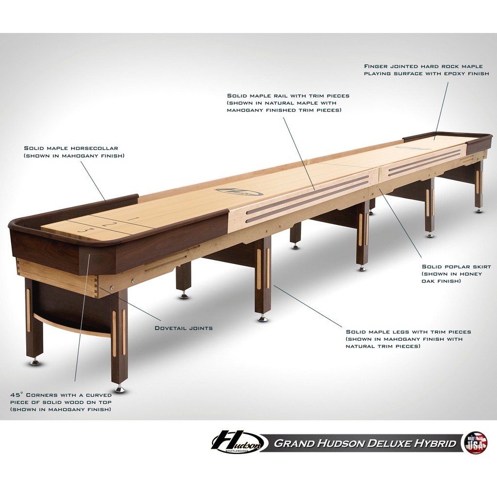Hudson Deluxe Hybrid Shuffleboard Table 9'-22' Lengths with Custom Stain Options - Game Room Shop