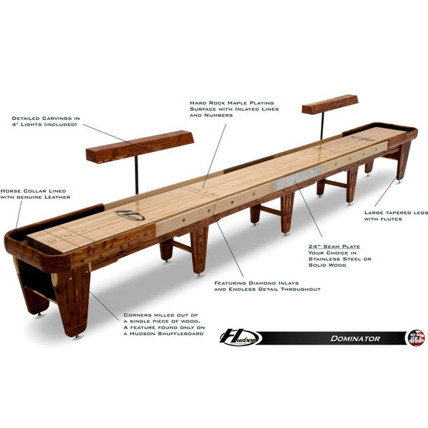 Hudson Dominator Shuffleboard Table 9'-22' Lengths with Custom Stain Options - Game Room Shop