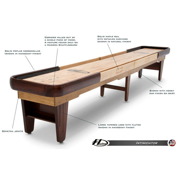 Hudson Intimidator Shuffleboard Table 9'-22' Lengths with Custom Stain Options - Game Room Shop