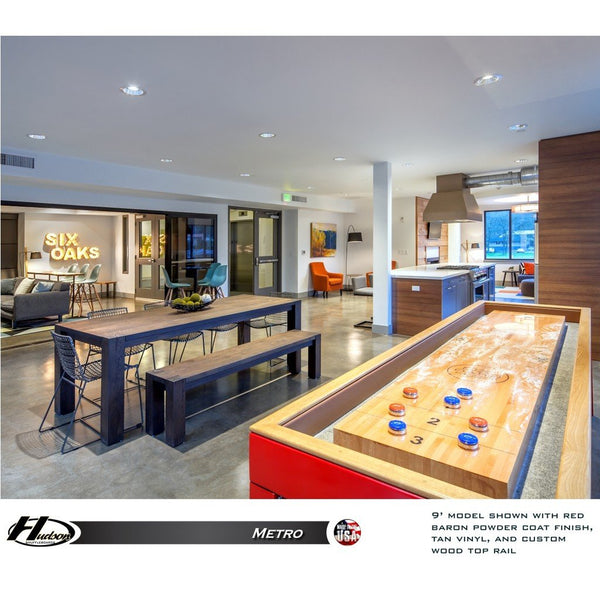 Hudson Metro Shuffleboard Table 9'-22' Lengths with Custom Stain Options - Game Room Shop