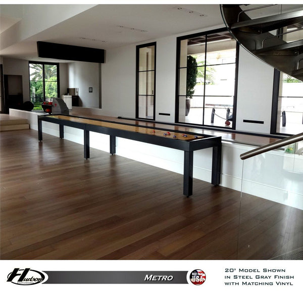 Hudson Metro Shuffleboard Table 9'-22' Lengths with Custom Stain Options - Game Room Shop