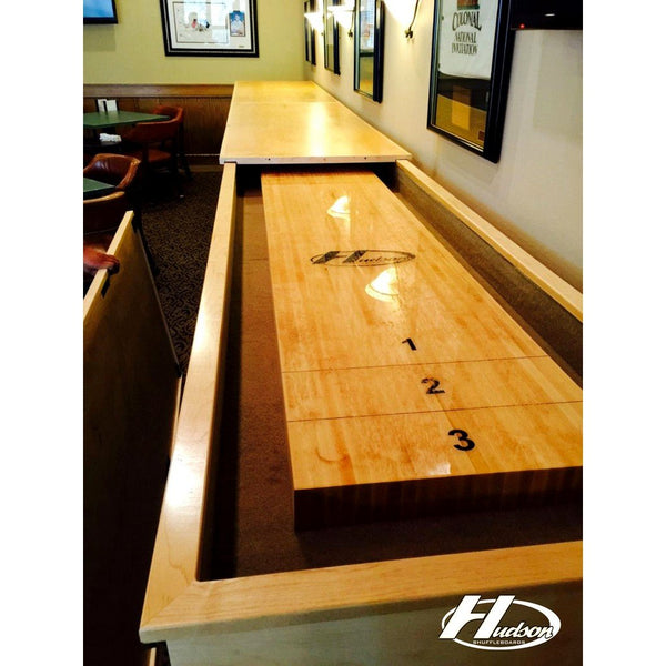 Hudson Tavern Shuffleboard Table 9'-22' Lengths with Custom Stain Options - Game Room Shop
