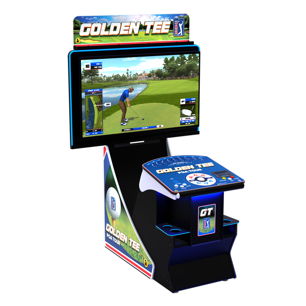 Incredible Technologies Golden Tee PGA TOUR Home Edition-Arcade Games-Incredible Technologies-Deluxe-Side to Front View-Game Room Shop