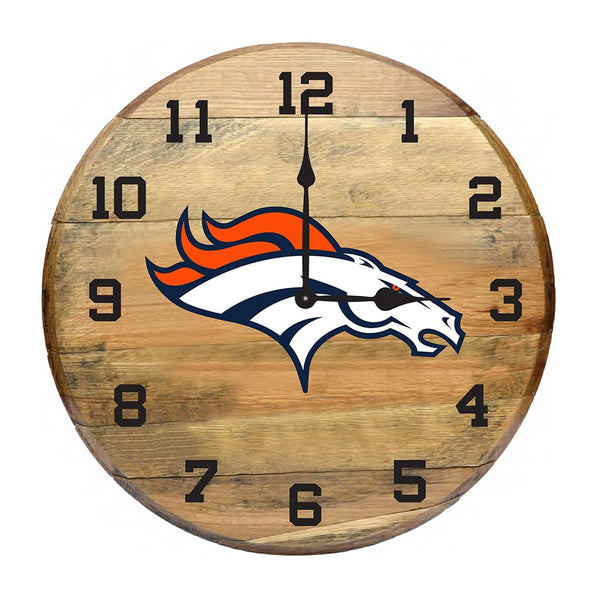 OAK BARREL CLOCK (Various Teams)-Decor-Imperial-DENVER BRONCOS-NFL-Game Room Shop