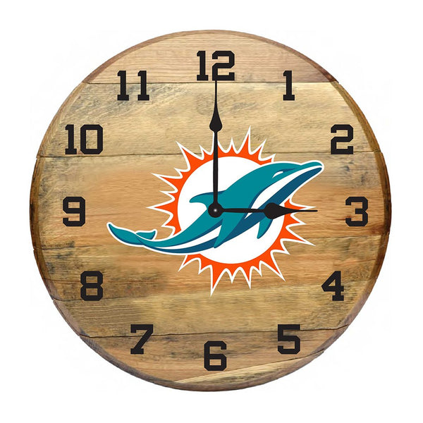 OAK BARREL CLOCK (Various Teams)-Decor-Imperial-MIAMI DOLPHINS-NFL-Game Room Shop