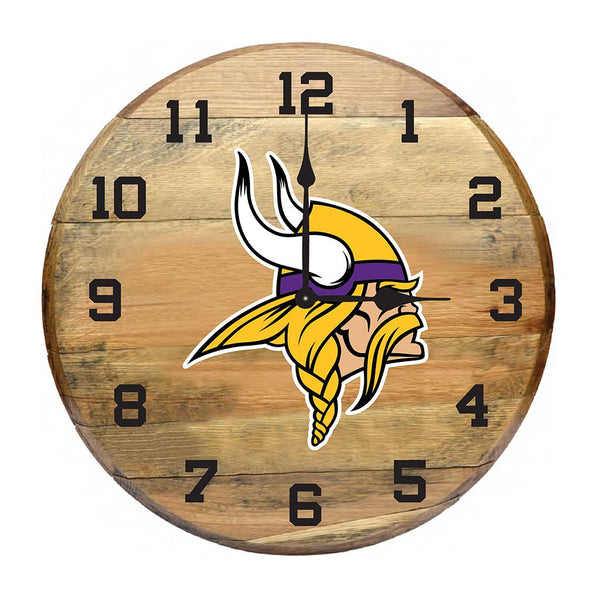 OAK BARREL CLOCK (Various Teams)-Decor-Imperial-MINNESOTA VIKINGS-NFL-Game Room Shop