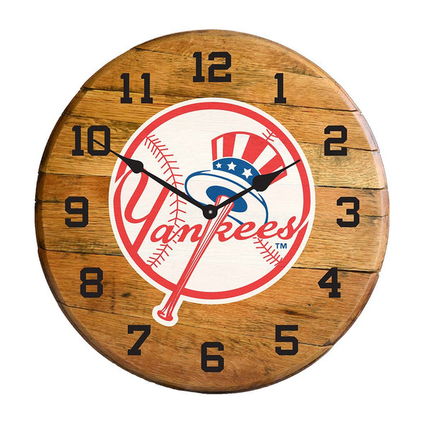 OAK BARREL CLOCK (Various Teams)-Decor-Imperial-NEW YORK YANKEES-MLB-Game Room Shop