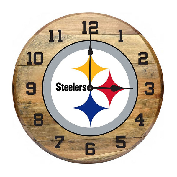 OAK BARREL CLOCK (Various Teams)-Decor-Imperial-PITTSBURGH STEELERS-NFL-Game Room Shop