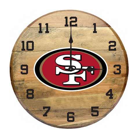 Image of OAK BARREL CLOCK (Various Teams)-Decor-Imperial-SAN FRANCISCO 49ERS-NFL-Game Room Shop