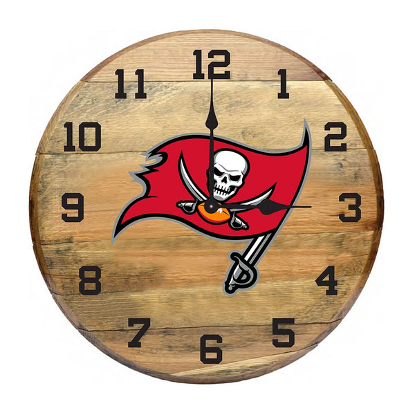 OAK BARREL CLOCK (Various Teams)-Decor-Imperial-TAMPA BAY BUCCANEERS-NFL-Game Room Shop