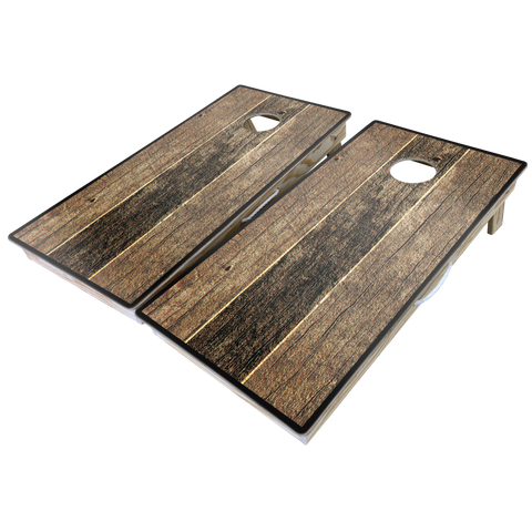 Image of Rustic Theme Cornhole Boards-Cornhole-WGC-Standard Series-Dark Wooden Planks-Game Room Shop