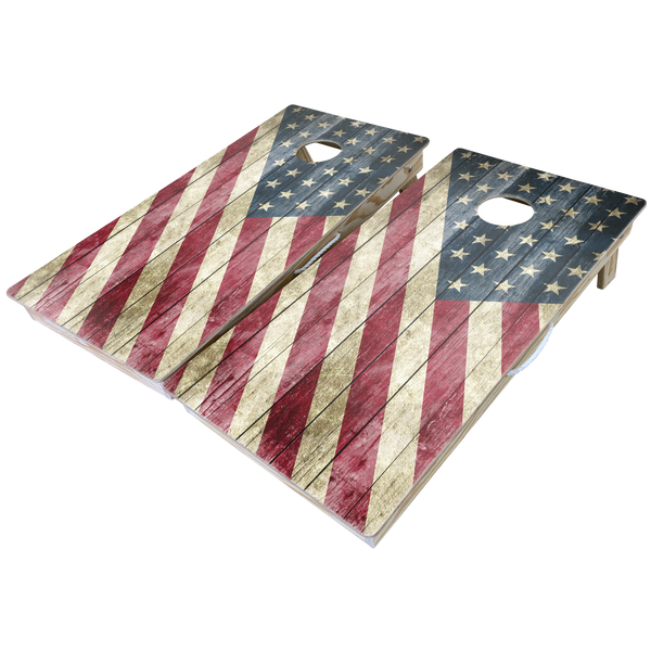 Rustic Theme Cornhole Boards-Cornhole-WGC-Standard Series-Rustic Barnwood Flag-Game Room Shop