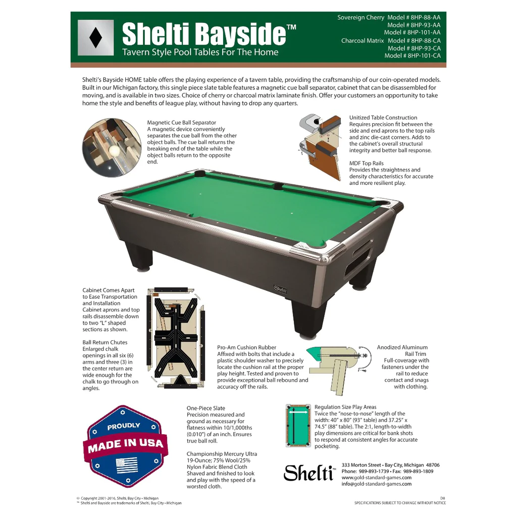 Shelti Bayside Pool Table - Home Version — Game Room Shop