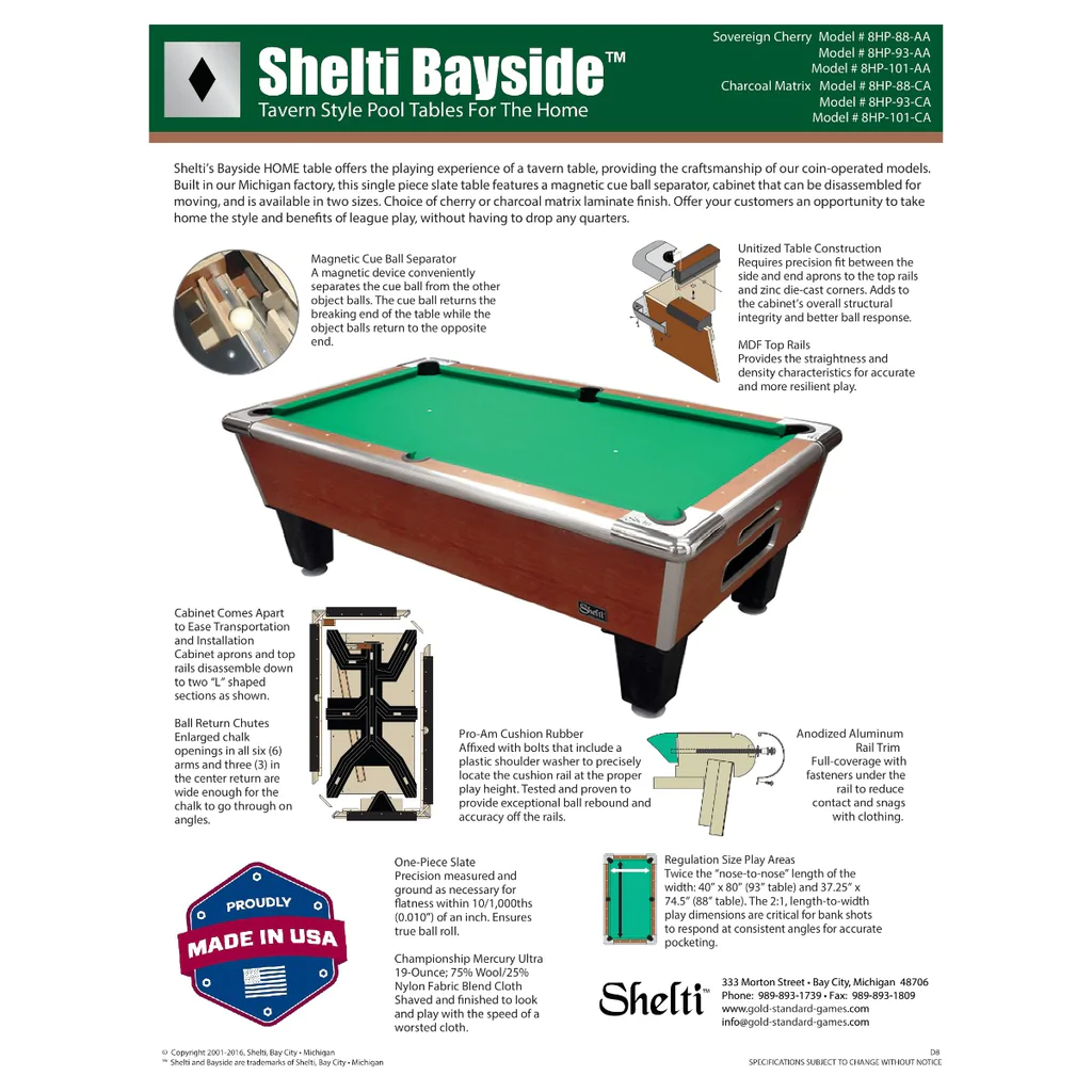 Shelti Bayside Pool Table - Home Version — Game Room Shop