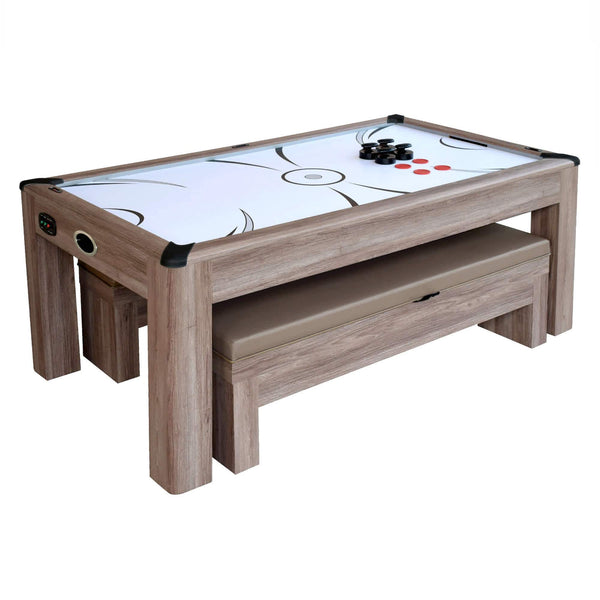 Hathaway Carmelli Driftwood 7-ft Air Hockey Table Combo Set with Benches-Air Hockey Tables-Hathaway Games-Game Room Shop