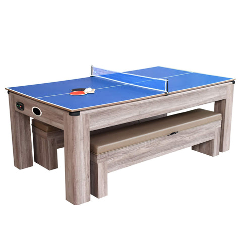 Image of Hathaway Carmelli Driftwood 7-ft Air Hockey Table Combo Set with Benches-Air Hockey Tables-Hathaway Games-Game Room Shop