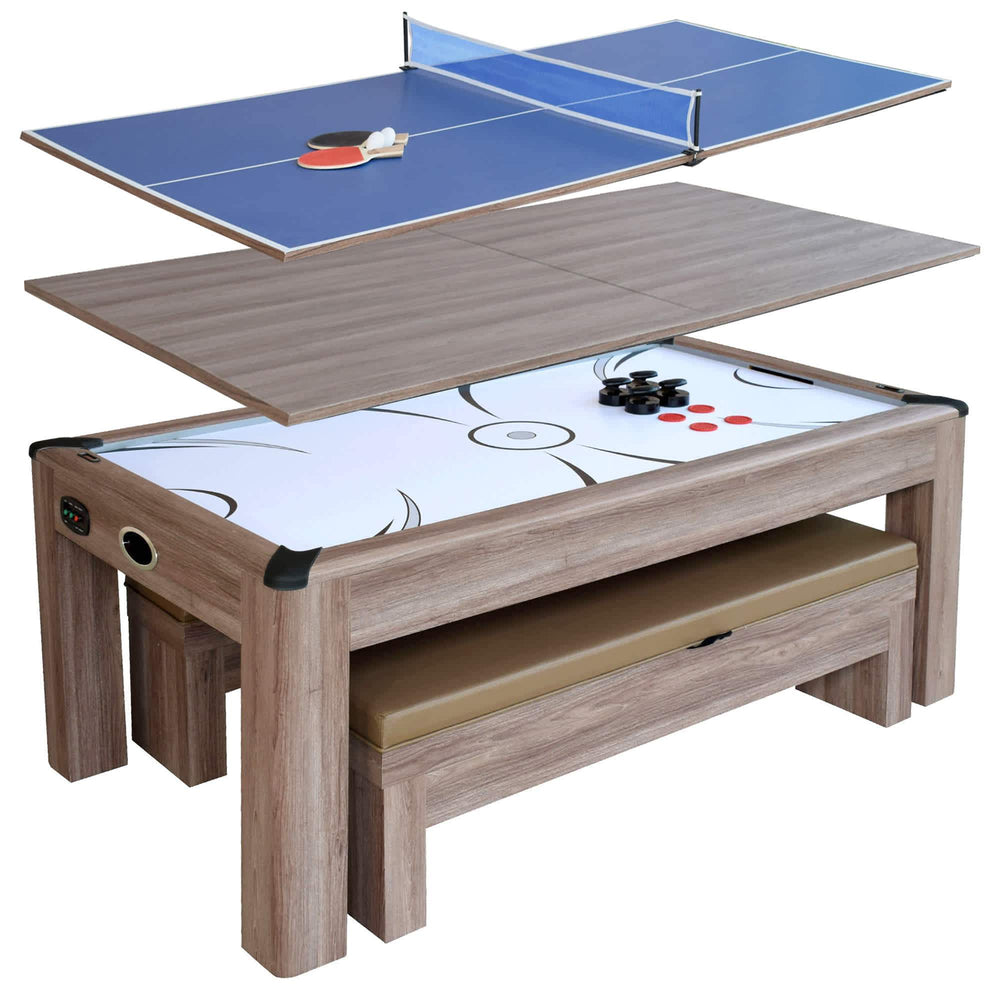Hathaway Carmelli Driftwood 7-ft Air Hockey Table Combo Set with Benches-Air Hockey Tables-Hathaway Games-Game Room Shop