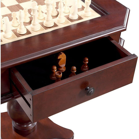 Image of Hathaway Fortress Chess, Checkers & Backgammon Pedestal Game Table & Chairs Set - Mahogany-Tabletop Games-Hathaway Games-Game Room Shop