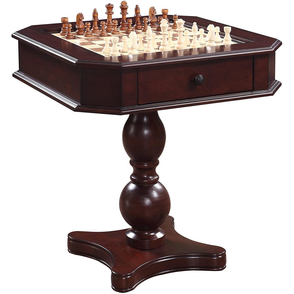 Hathaway Fortress Chess, Checkers & Backgammon Pedestal Game Table & Chairs Set - Mahogany-Tabletop Games-Hathaway Games-Game Room Shop