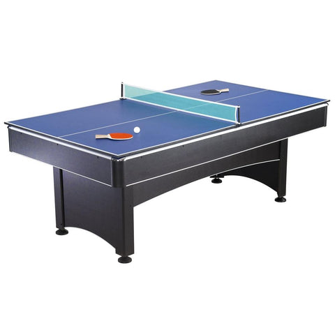 Image of Hathaway Carmelli Maverick 7-foot Pool and Table Tennis Multi Game with Red Felt and Blue Table Tennis Surface Cues Paddles and Balls - Game Room Shop