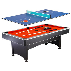 Hathaway Carmelli Maverick 7-foot Pool and Table Tennis Multi Game with Red Felt and Blue Table Tennis Surface Cues Paddles and Balls - Game Room Shop