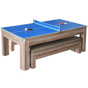 Hathaway Games Newport 7-ft Pool Table Combo Set with Benches in Light Oak