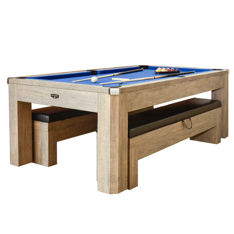 Image of Hathaway Carmelli Newport 7-ft Pool Table Combo Set with Benches in Rustic Grey-Multi-Game Tables-Hathaway Games-Game Room Shop