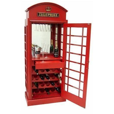 RAM Game Room Old English Telephone Booth Bar Cabinet in Red - Game Room Shop