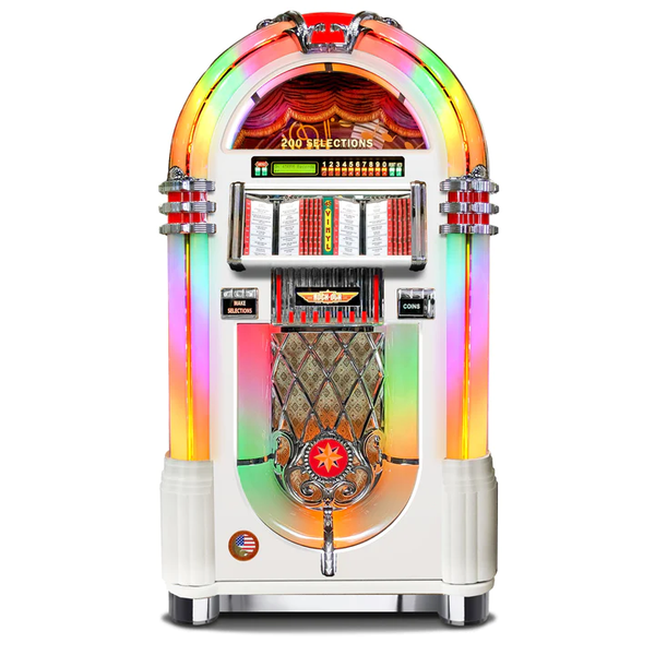 Rock-Ola Authentic Bubbler Vinyl 45 Jukebox in Gloss White Finish Rock-Ola Authentic Bubbler Vinyl 45 Jukebox in Gloss White Finish